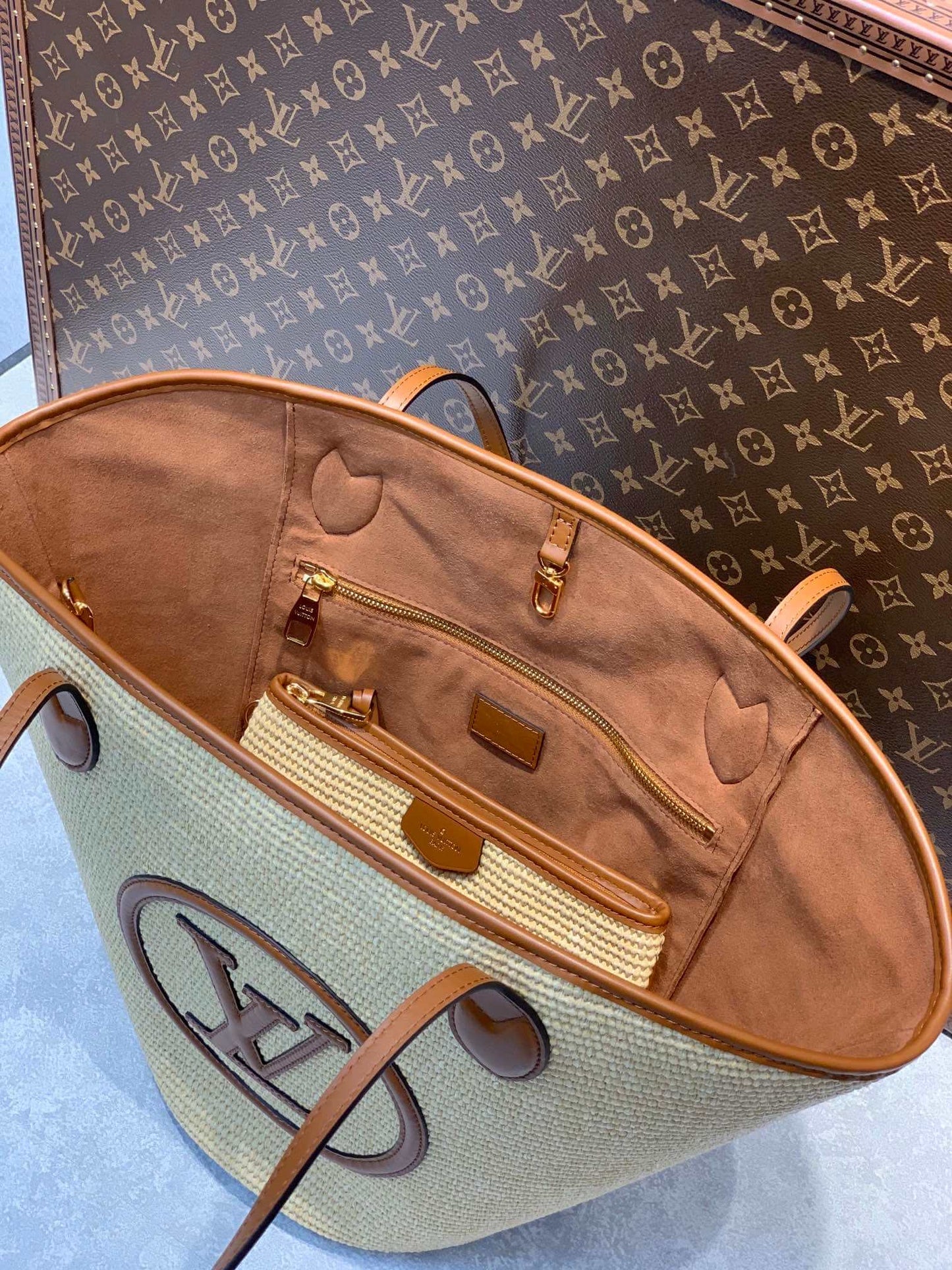 M59963 M59808 Brown Plain Leather Logo Straw Bags 2022 SS free shipping