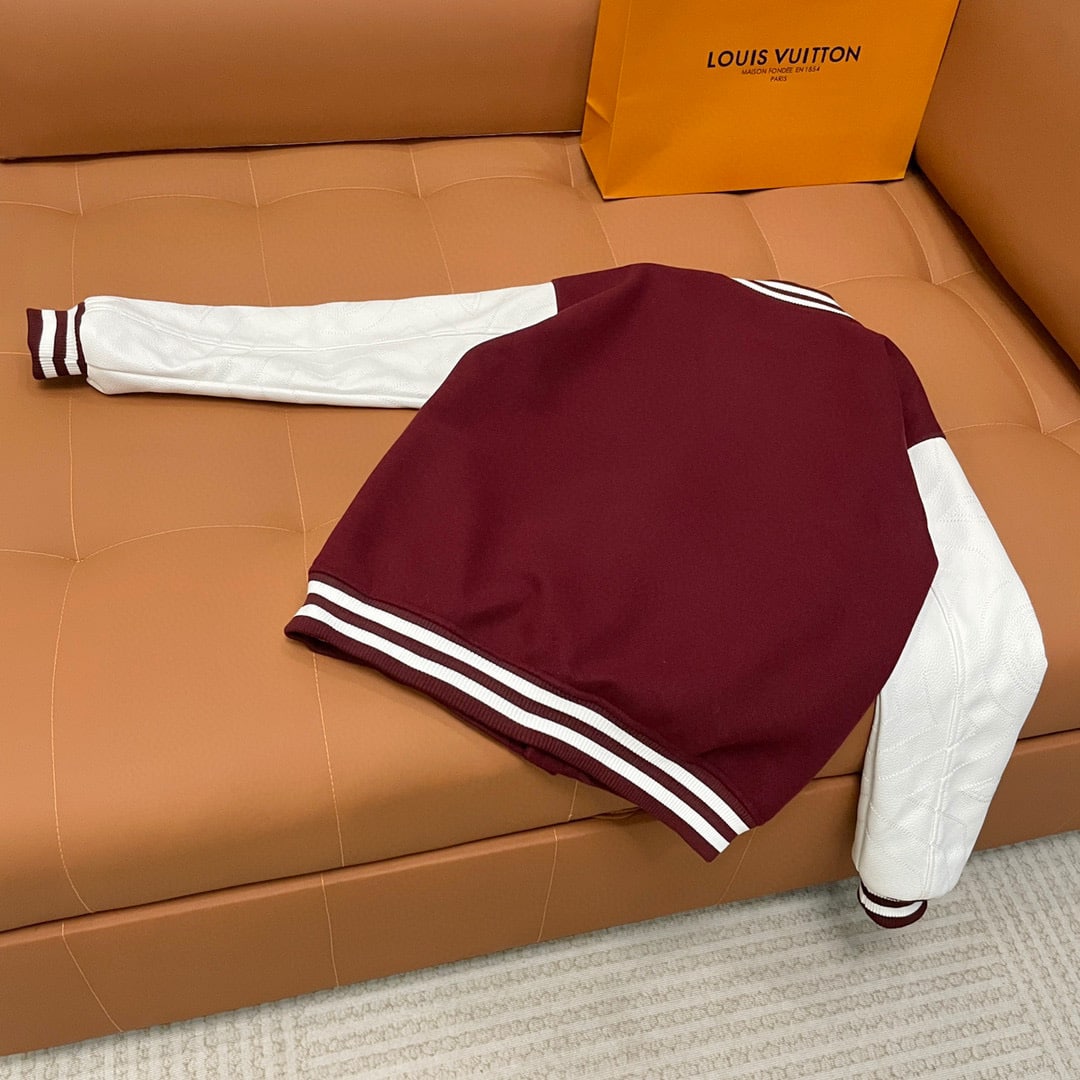 LV EMBROIDERED CALFSKIN VARSITY JACKET BORDEAUX 1AGJCC