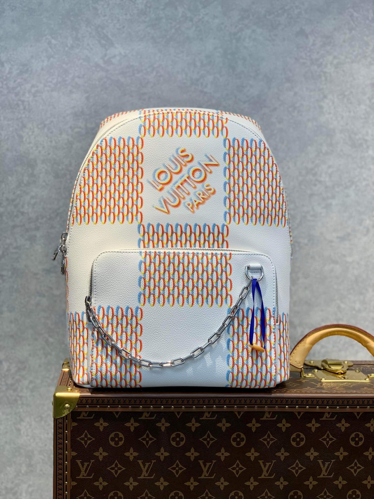 M20664 Racer Backpack Damier Spray Virgil Abloh white pink red
