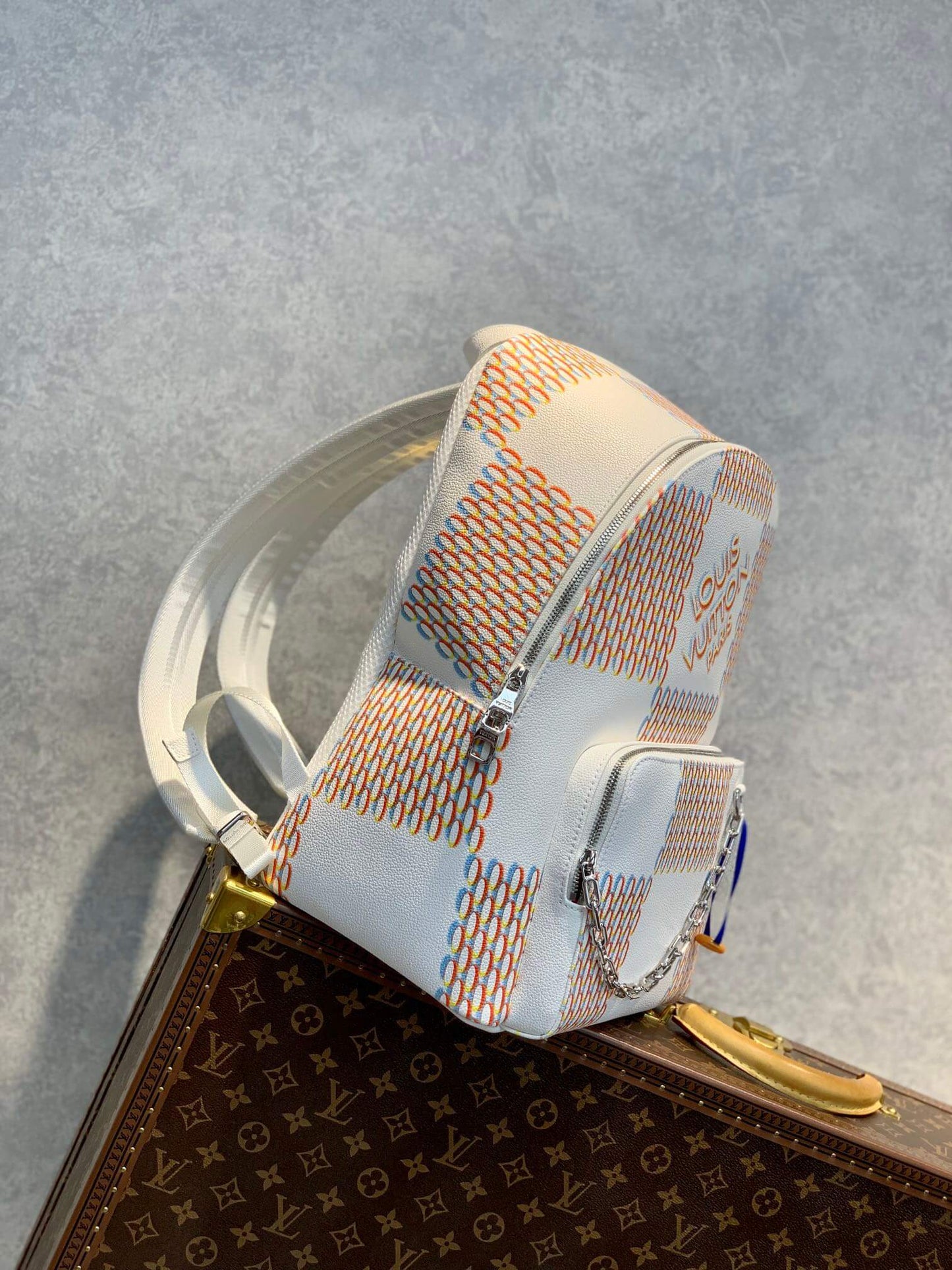 M20664 Racer Backpack Damier Spray Virgil Abloh white pink red