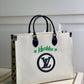 M20815 ONTHEGO TOTE BAG EMBROIDERED AND LEATHER TRIM SMALL 35 BLACK GREEN