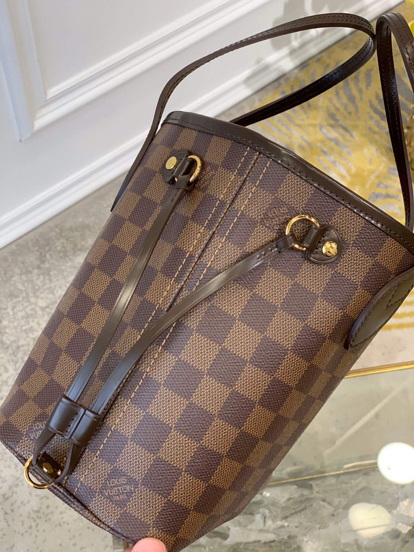 N41359 Neverfull PM red inside Damier Ebene Handbag subaxillary bag
