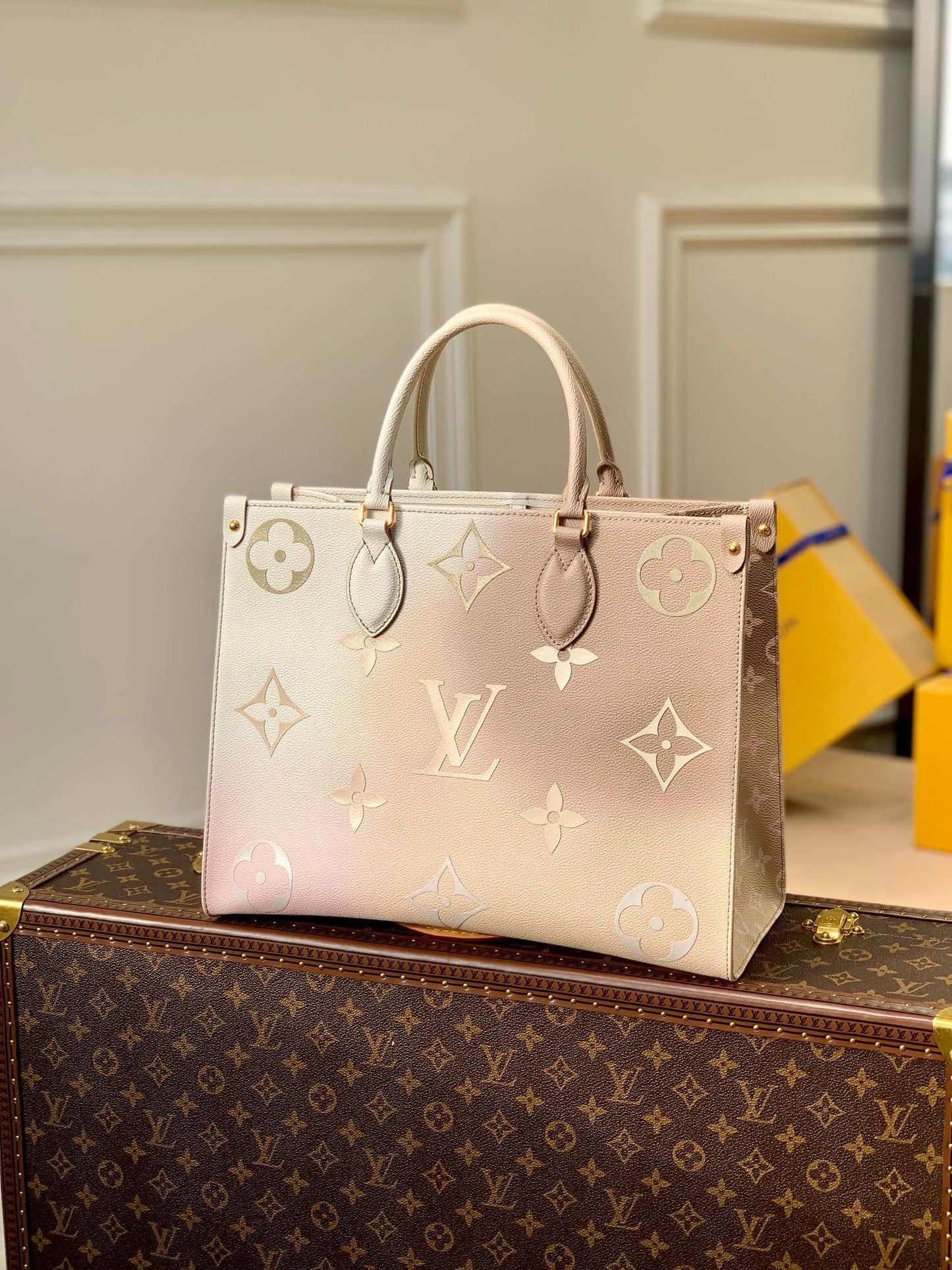ONTHEGO GM BAG M46076 PINK WHITE MONOGRAM FREE SHIPPING