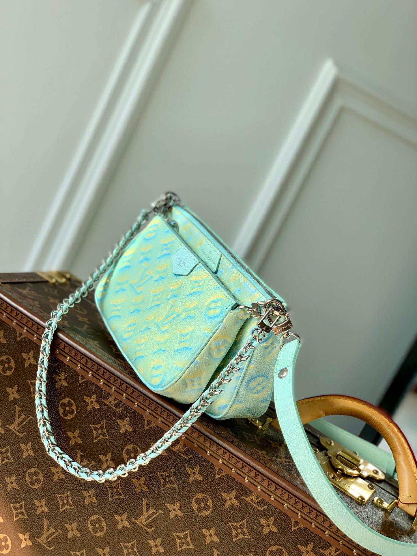 M46180 Multi Pochette Accessoires Handbag cross body bags shoulder bag green calfskin Monogram Empreinte