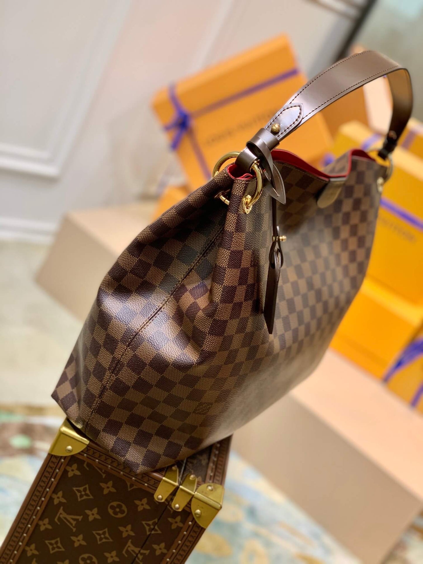 N44045 GRACEFUL MM big size DAMIER BROWN subaxillary bag