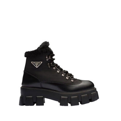 PD LEATHER CHUNKY ANKLE BOOTS BLACK