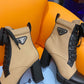 PD LOGO PLAQUE ANKLE BOOTS BROWN