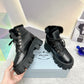 PD LEATHER CHUNKY ANKLE BOOTS BLACK