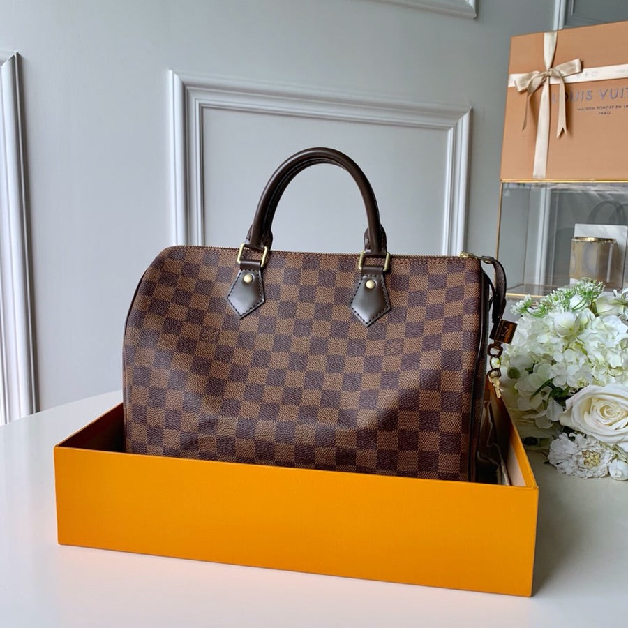 Speedy 30cm N41364 Damier Ebene canvas cross body bags shoulder bag Travel bag