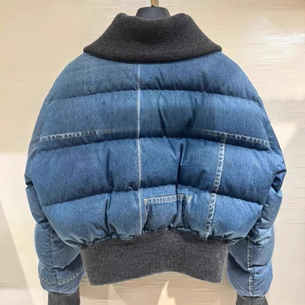 LV DENIM PRINT CROPPED PUFFER JACKET DENIM BLUE 1AGBUG