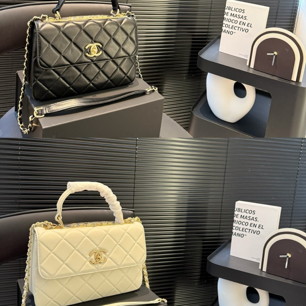 CC FLAP BAG WITH TOP HANDLE BLACK 25CM A92236 Y60767 94305