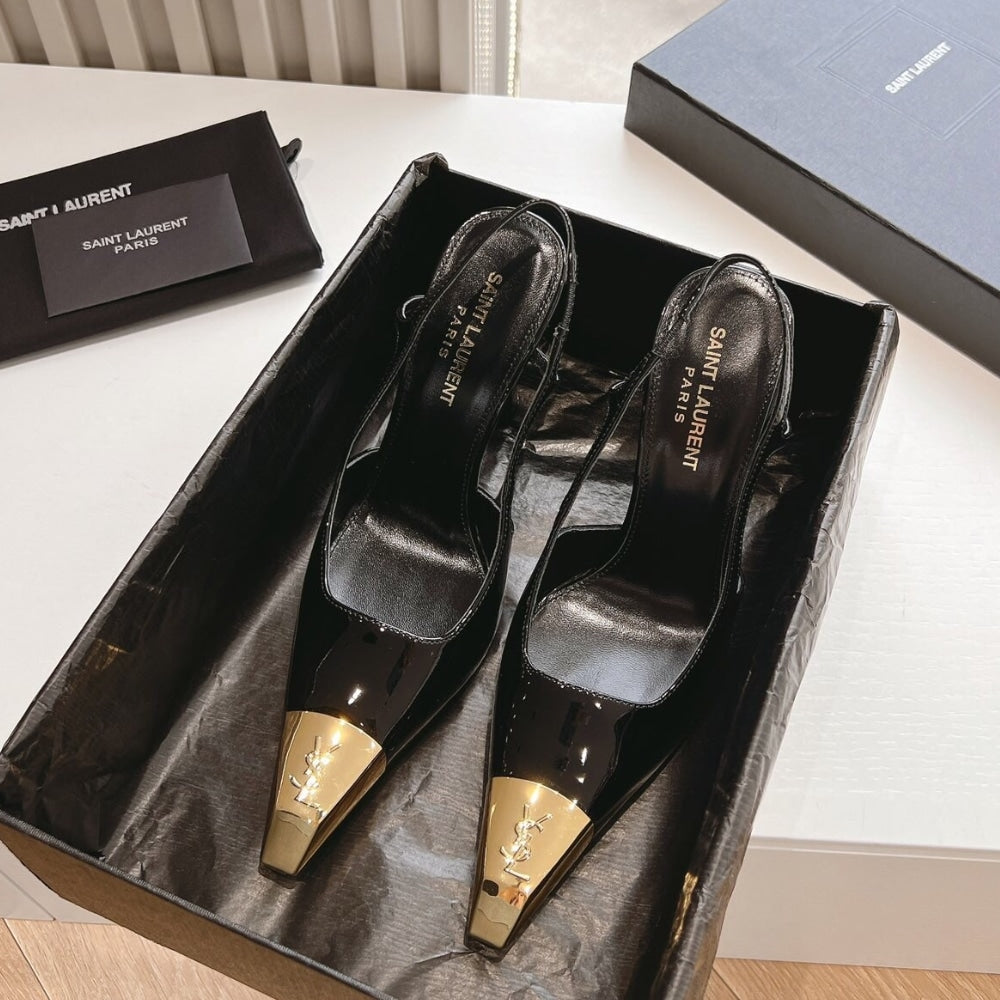 YSL JEANNE SLINGBACK PUMPS BLACK AND GOLD 800164AADX21000