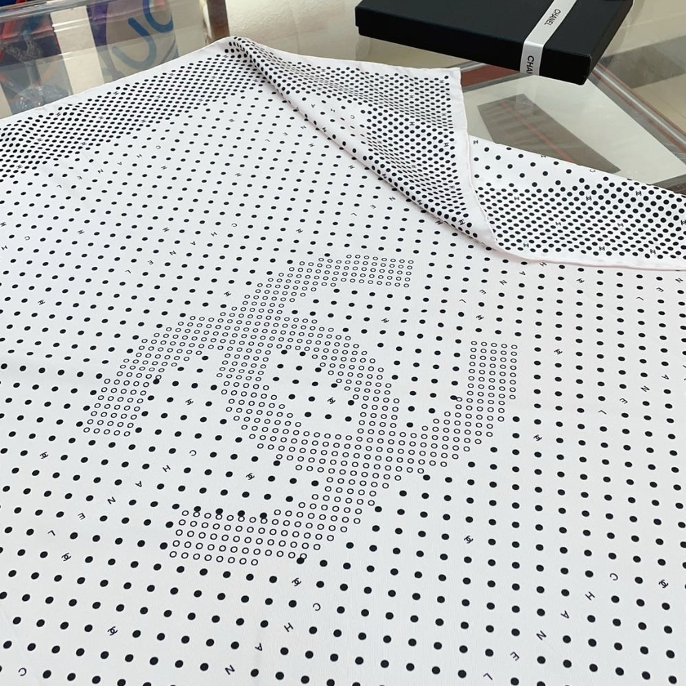 CC POLKA DOT PATTERN SILK SCARF IN WHITE 90CM