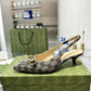 GG WOMEN'S HORSEBIT SLINGBACK PUMP BEIGE AND BLUE 782627 2HK80 4041