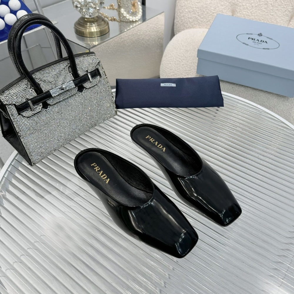 PR BRUSHED LEATHER MULES BLACK 1S825N 055 F0002 F 015