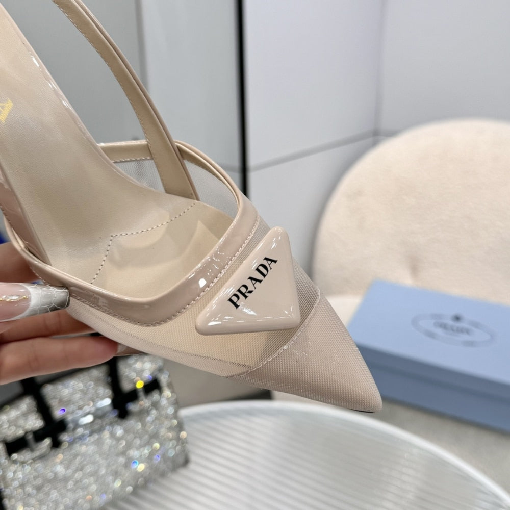 PR MESH FABRIC SLINGBACK PUMPS TRAVERTINE STONE 1I891N 099 F0485 F 075