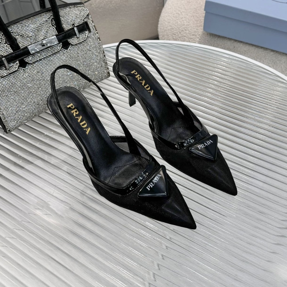 PR MESH FABRIC SLINGBACK PUMPS BLACK 1I891N 099 F0002 F 075