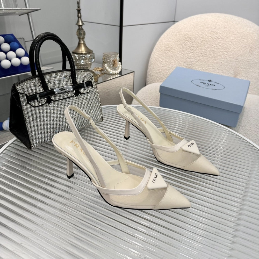 PR MESH FABRIC SLINGBACK PUMPS WHITE 1I891N 099 F0009 F 075