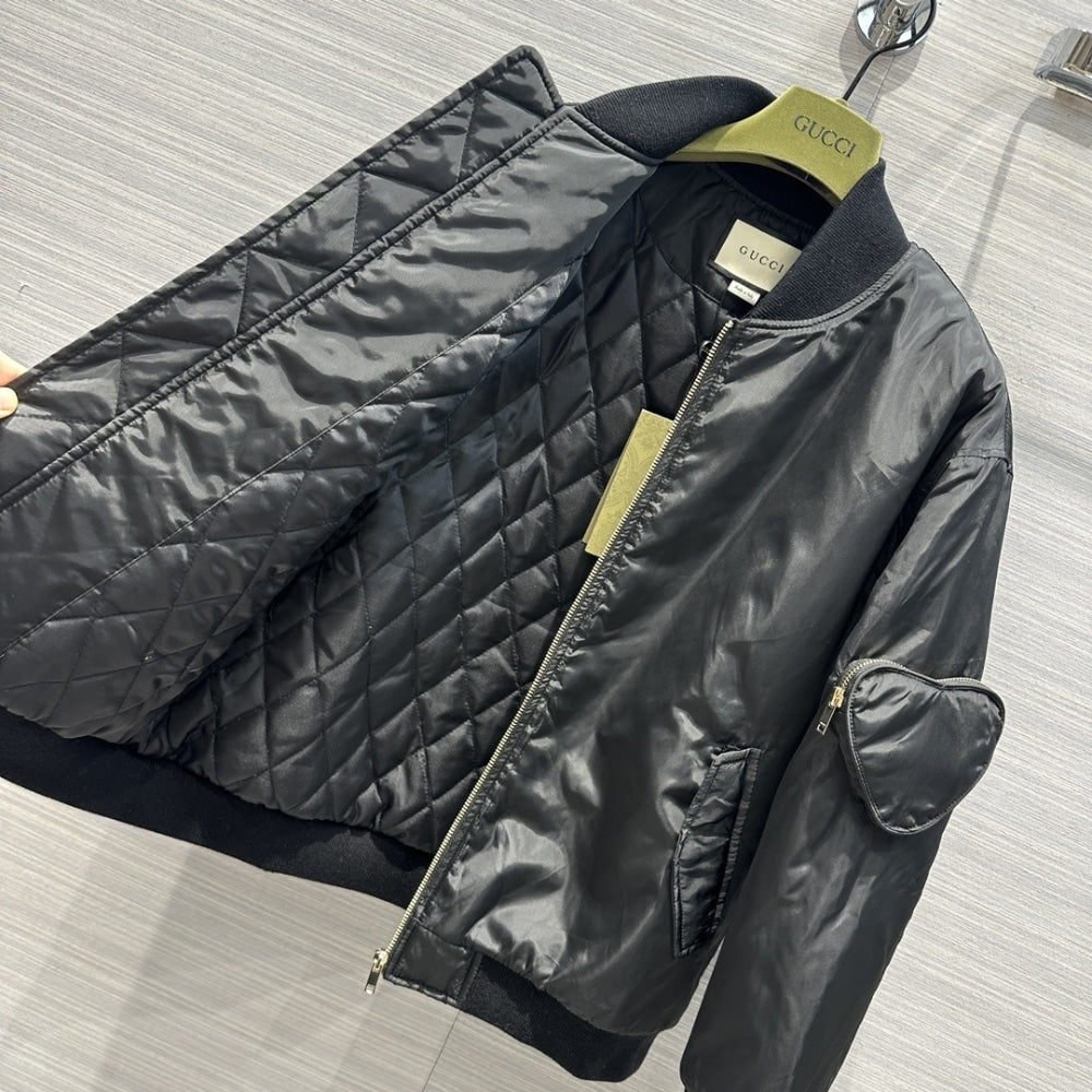 GG NYLON BOMBER JACKET WITH HEART POCKET BLACK