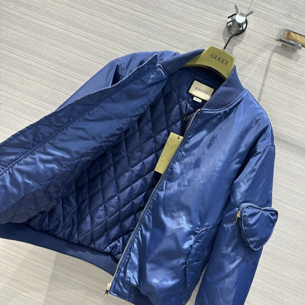 GG NYLON BOMBER JACKET WITH HEART POCKET BLUE