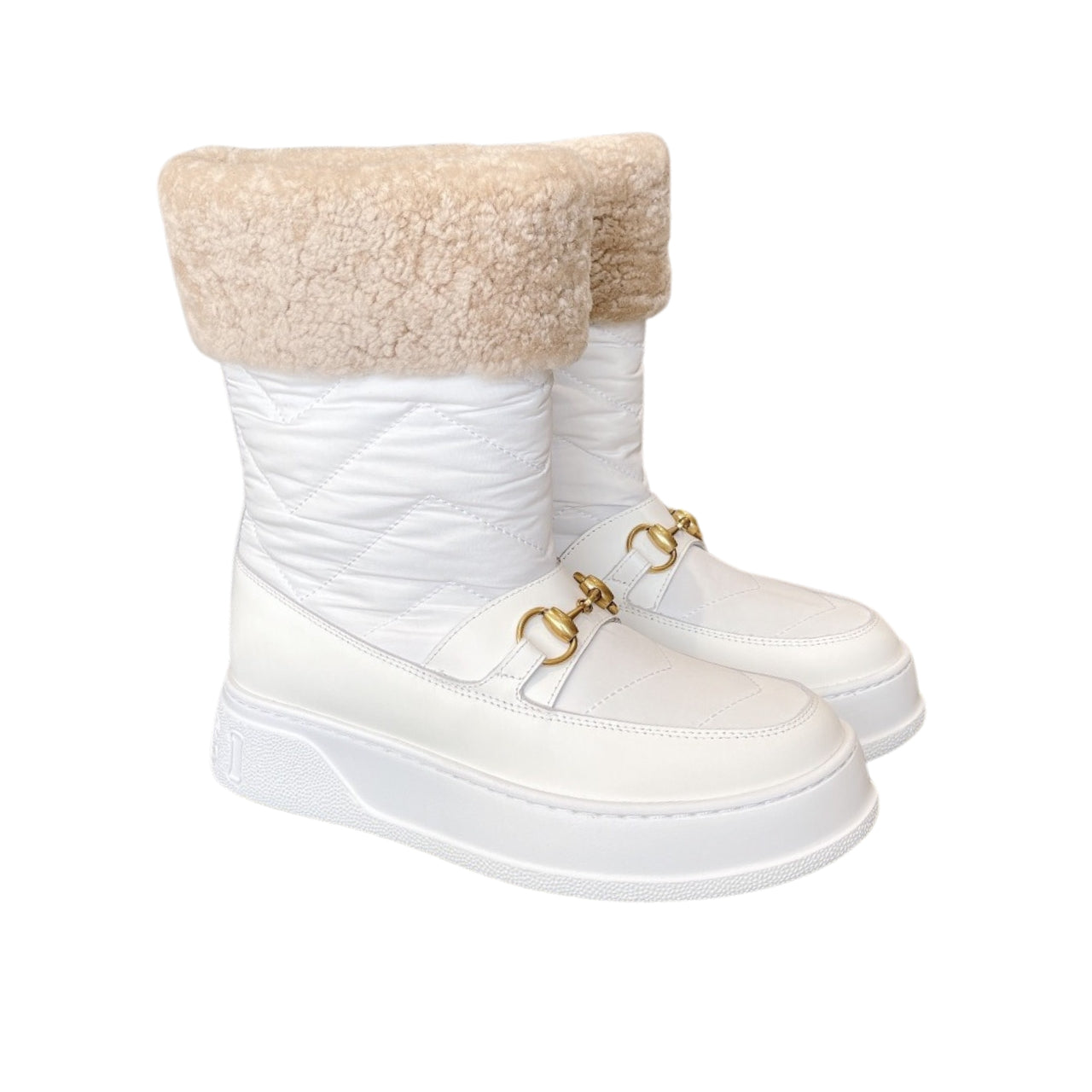 GG HORSEBIT CHEVRON QUILTED BOOTS WHITE