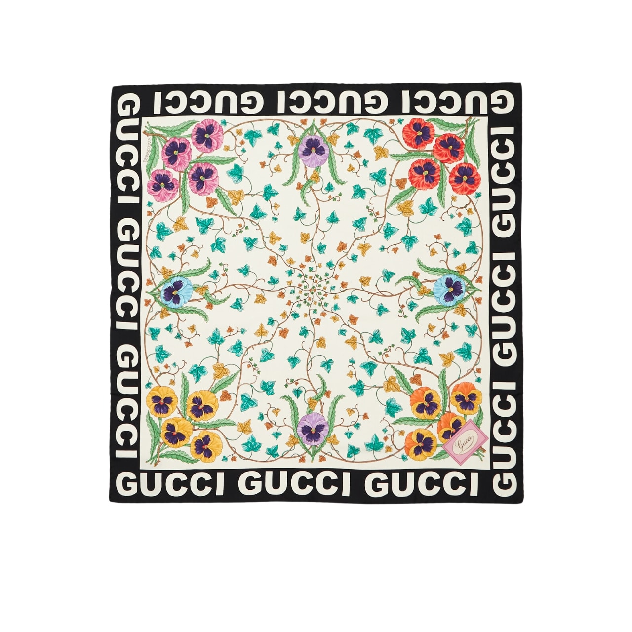 GG FLORAL PRINT SILK SCARF IN IVORY IN BLACK AND WHITE 90CM 7438763G0019260