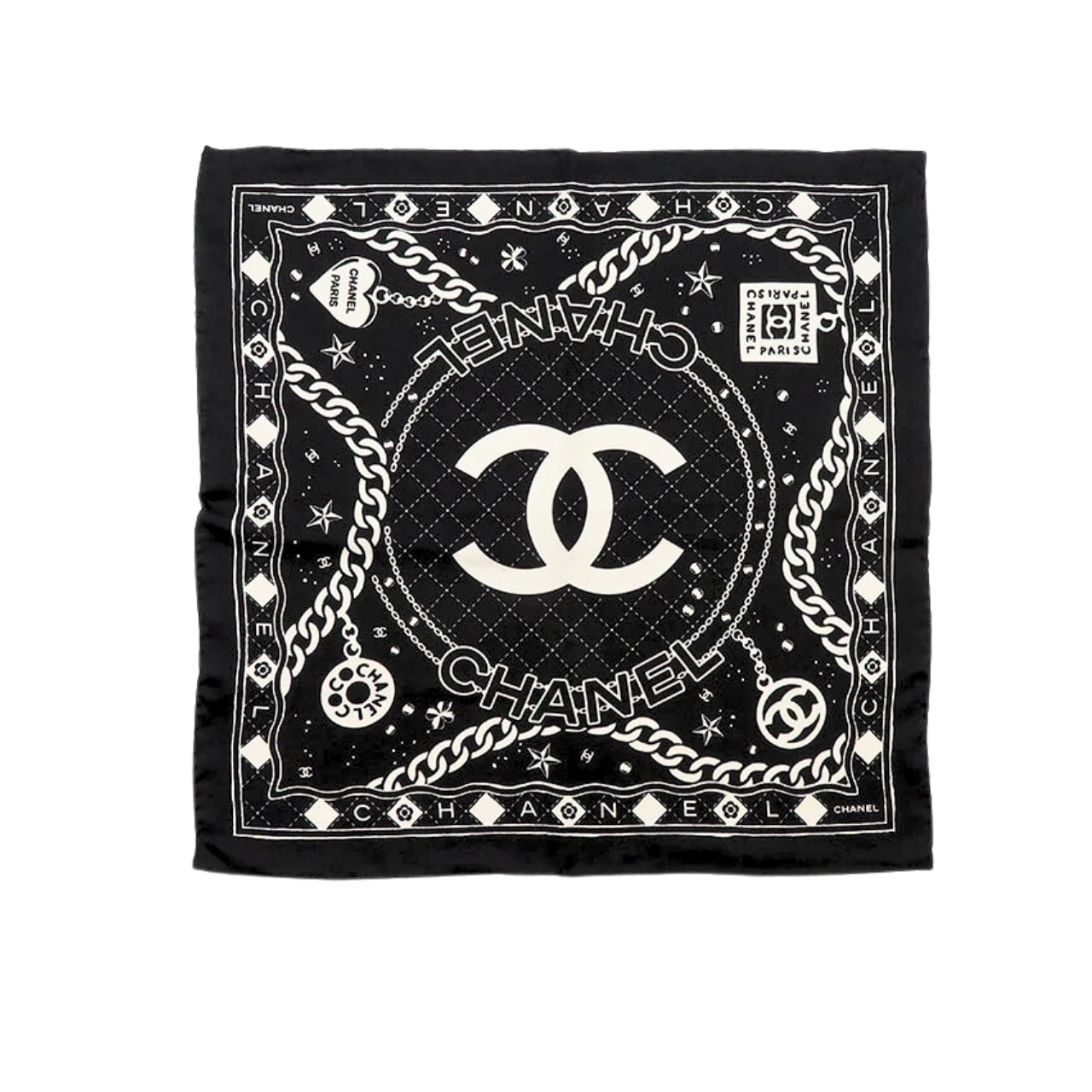CC CLASSIC DOUBLE C LOGO PRINT SILK SCARF BLACK 90CM