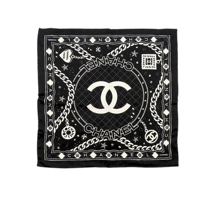 CC CLASSIC DOUBLE C LOGO PRINT SILK SCARF BLACK 90CM