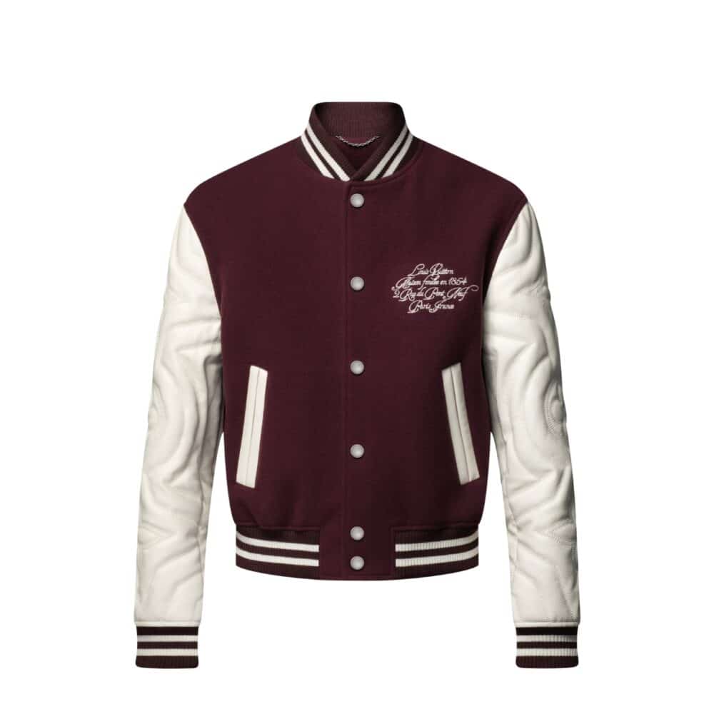 LV EMBROIDERED CALFSKIN VARSITY JACKET BORDEAUX 1AGJCC