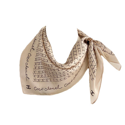 CC COCO SIGNATURE SILK SCARF IN BEIGE 70CM