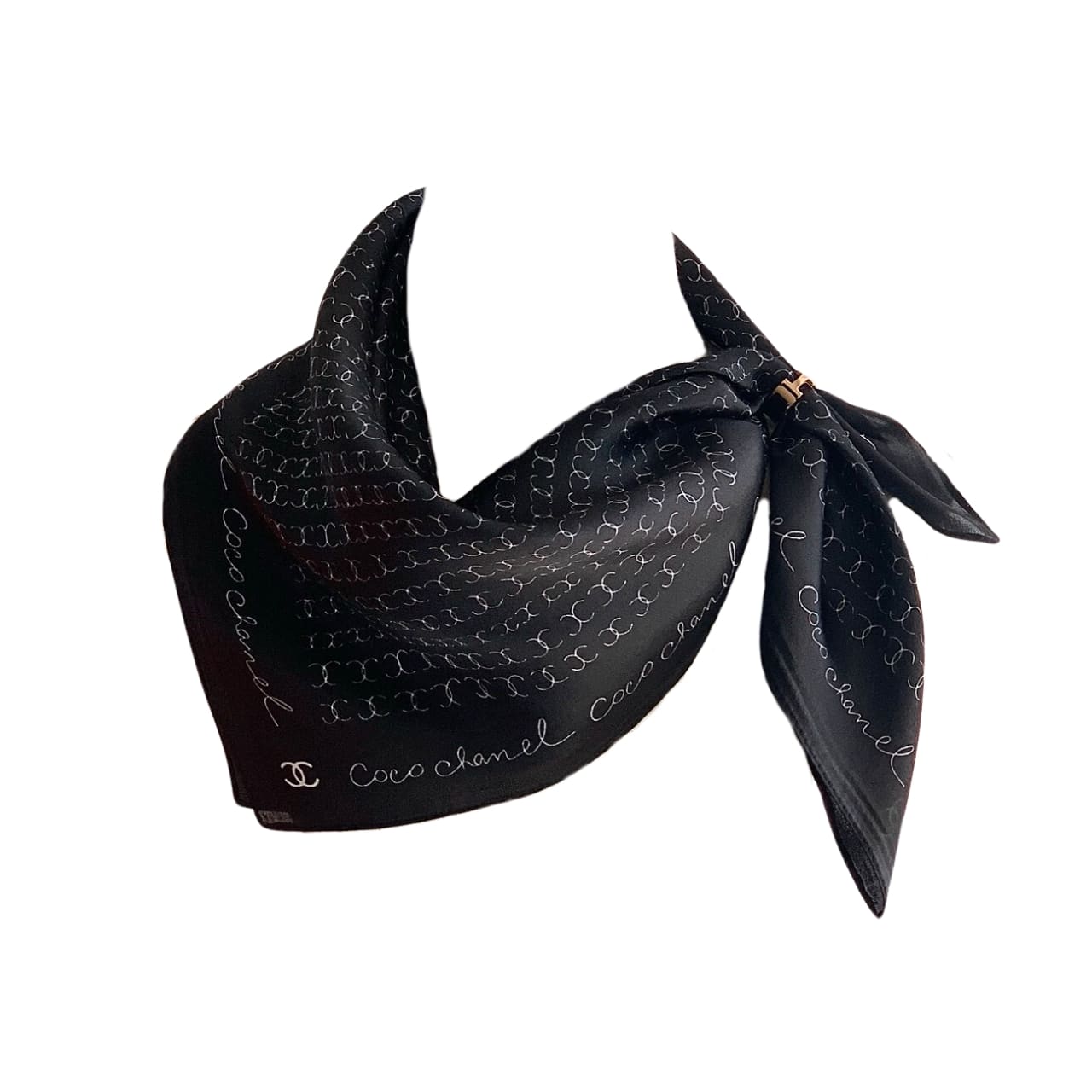 CC COCO SIGNATURE SILK SCARF IN BLACK 70CM