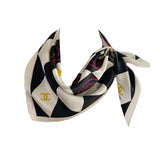 CC COCO CARO SILK SCARF IN WHITE AND BLACK 70CM