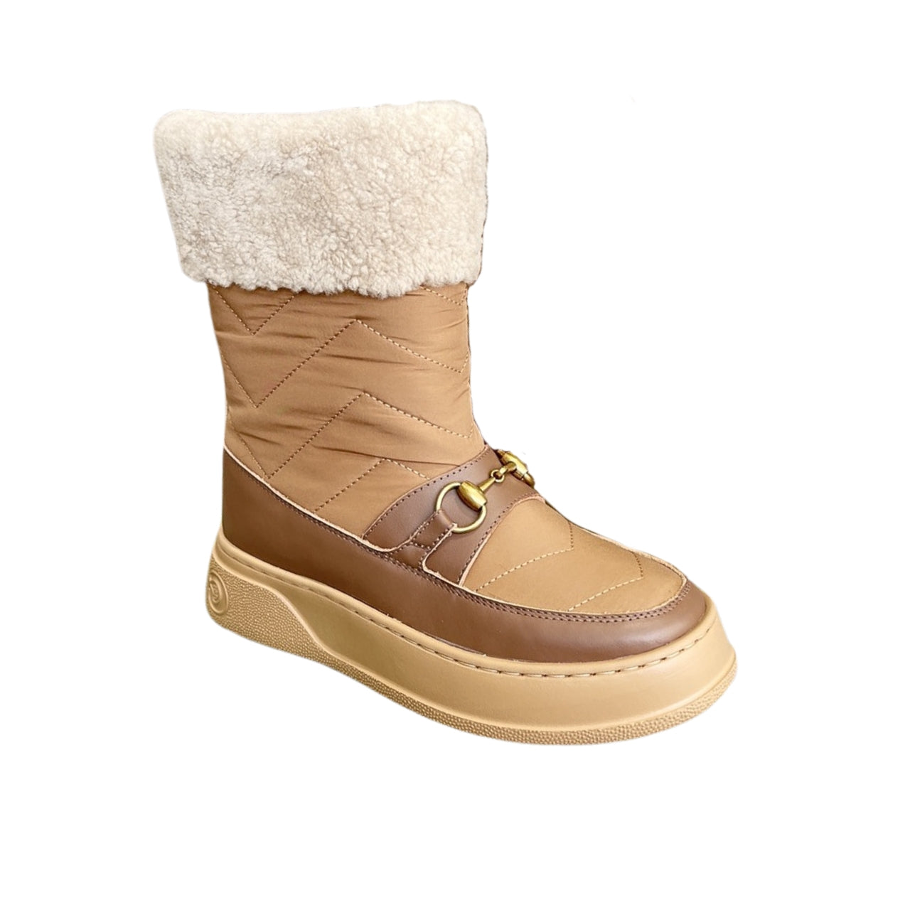 GG HORSEBIT CHEVRON QUILTED BOOTS BROWN