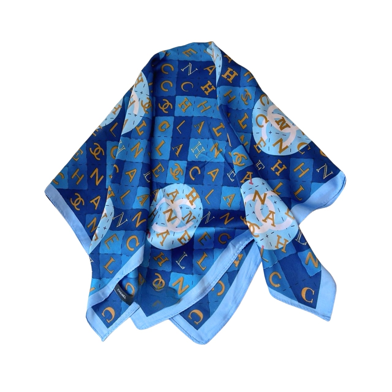 CC GEOMETRIC CC SILK SCARF BLUE AND LIGHT BLUE 70CM
