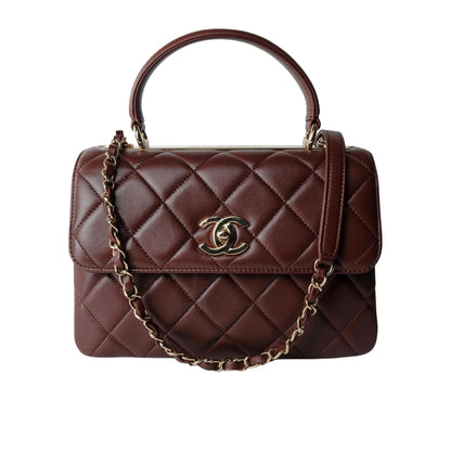 CC FLAP BAG WITH TOP HANDLE BURGUNDY 25CM