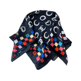 CC HEART AND LOGO PATTERN SILK SCARF IN BLACK 70CM