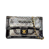 CC FLAP BAG CLEAR VINYL AND LEATHER BLACK 26CM