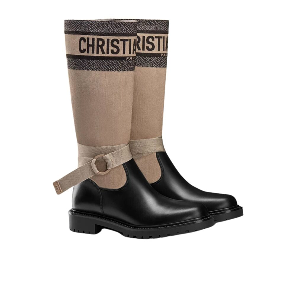 DD D MAJOR BOOT FABRIC AND CALFSKIN IN TAUPE AND BLACK KCI611SLTB  S46X