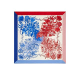 GG FLORAL PRINT SILK SQUARE SCARF IN BLUE AND RED 90CM