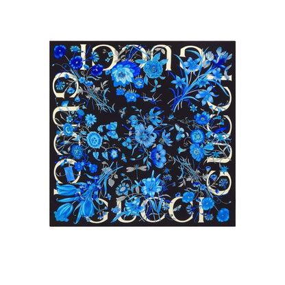GG WOMEN'S FLORAL PRINT SILK CARRÉ SQUARE IN BLUE 90CM