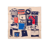 CC LUGGAGE PRINT SILK SCARF CREAM 90CM