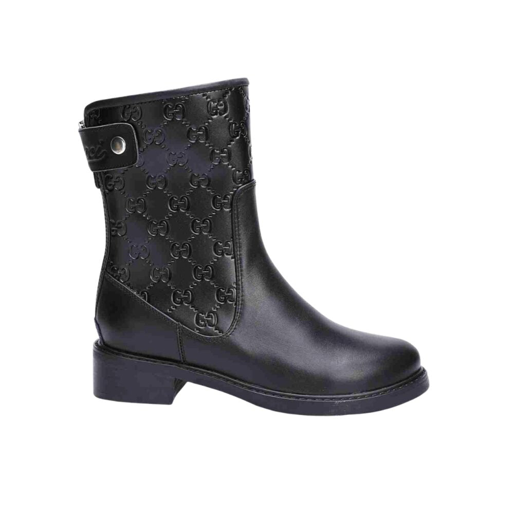 GG WOMEN'S GUCCISSIMA SHORT ZIP BOOTS BLACK