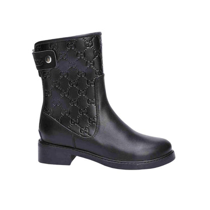 GG WOMEN'S GUCCISSIMA SHORT ZIP BOOTS BLACK