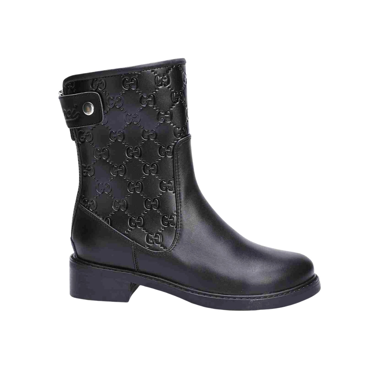 GG WOMEN'S GUCCISSIMA SHORT ZIP BOOTS BLACK