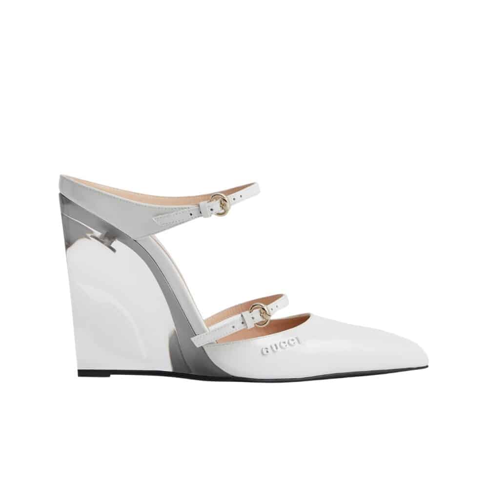GG WOMEN'S WEDGE MULE WHITE 827856 CLG00 9014
