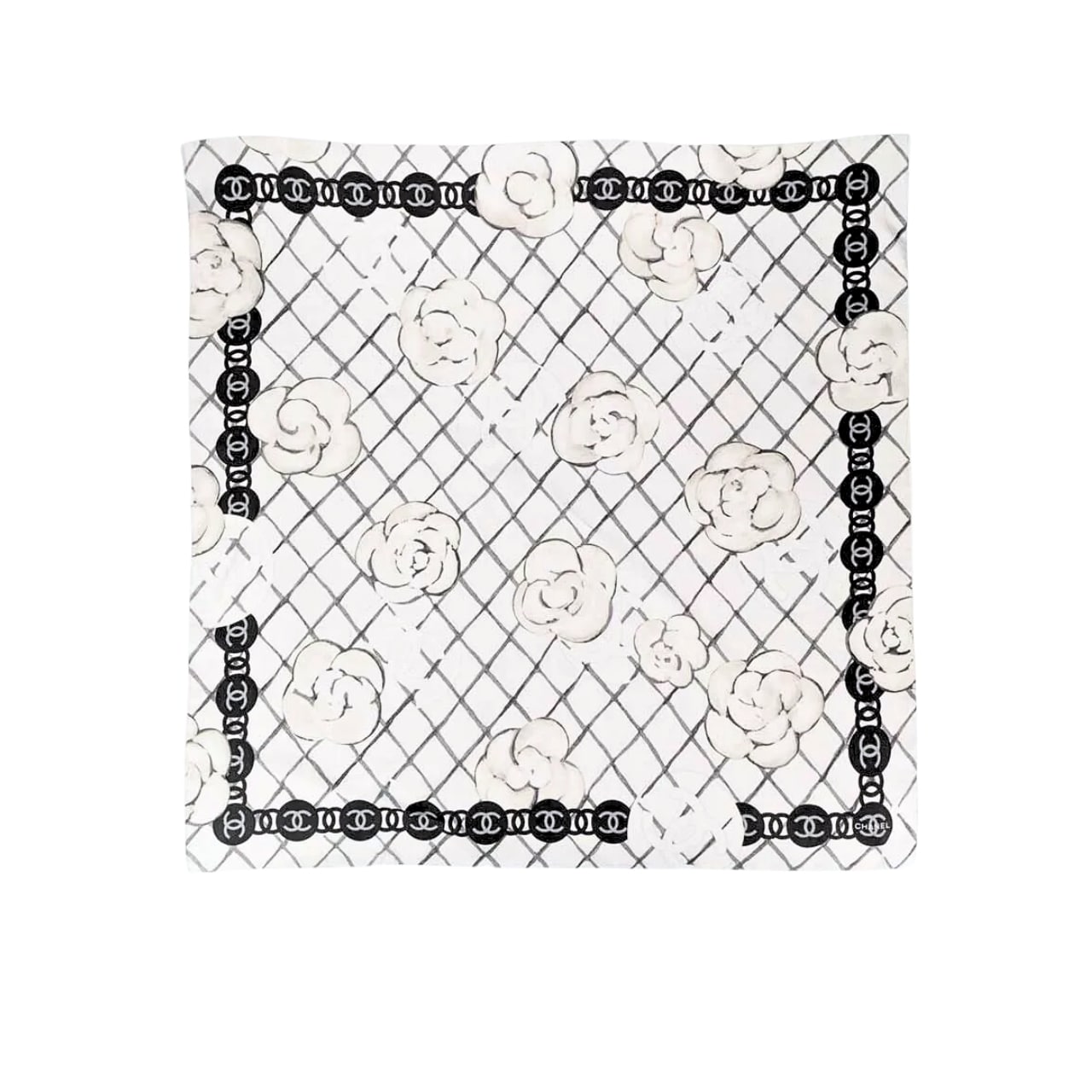 CC CC CAMELLIA SILK SCARF IN WHITE 90CM A39577 X10321 10601