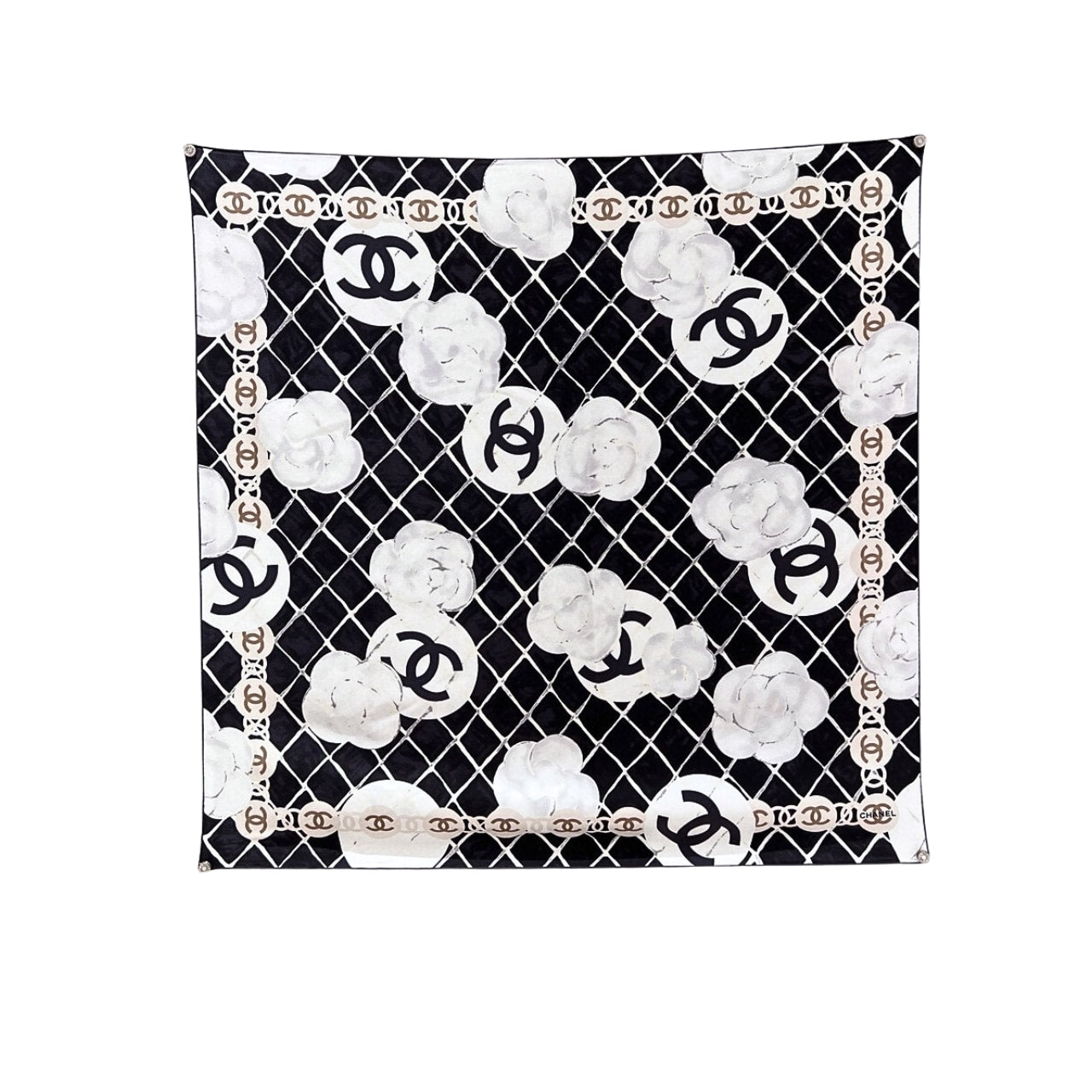 CC CC CAMELLIA SILK SCARF IN BLACK 90CM A39577 X10321 94305