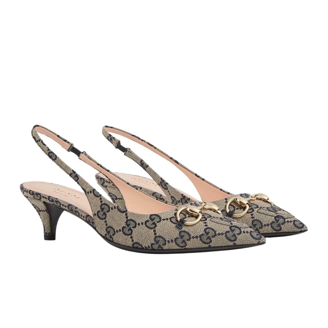 GG WOMEN'S HORSEBIT SLINGBACK PUMP BEIGE AND BLUE 782627 2HK80 4041