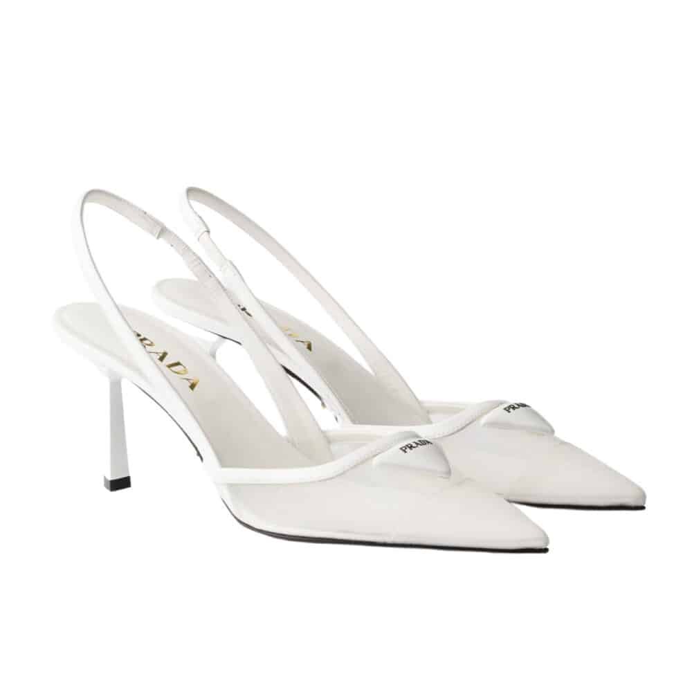 PR MESH FABRIC SLINGBACK PUMPS WHITE 1I891N 099 F0009 F 075
