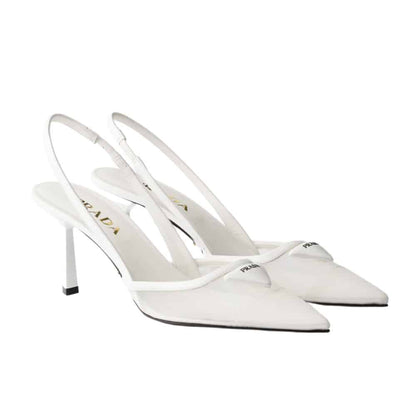 PR MESH FABRIC SLINGBACK PUMPS WHITE 1I891N 099 F0009 F 075